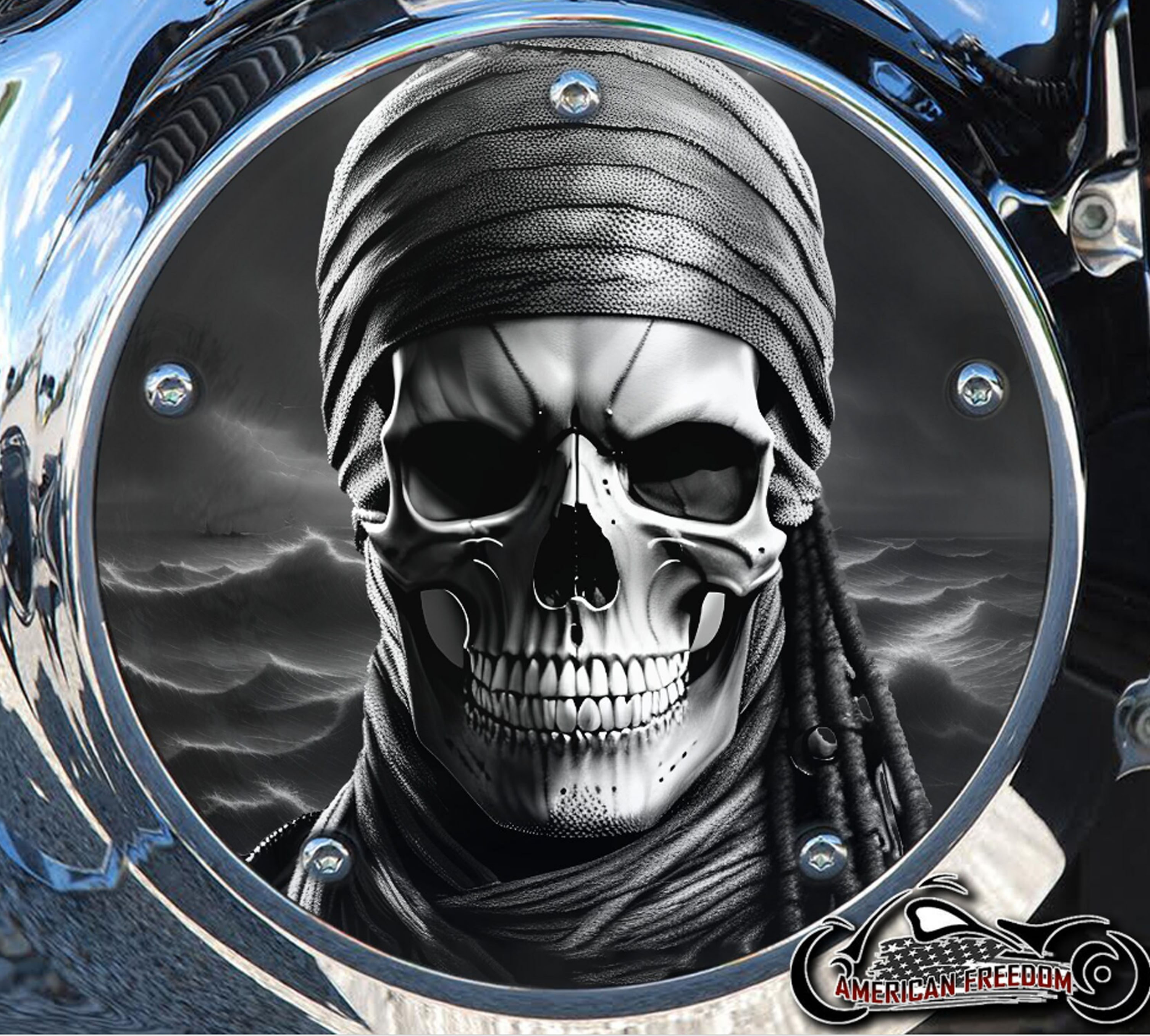 Custom Derby Cover - Pirate Bandana Skull